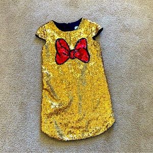 Disney Store Minnie Mouse Bow Gold Sequin Shift Dress